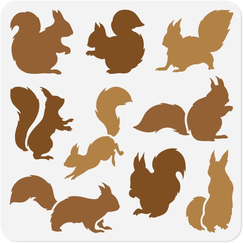 DOODLREAM Squirrel Stencil for Painting, 11.8"x11.8" Reusable Plastic Forest Animal Fall Stencil Drawing Templates, DIY Craft Paint Template for Wall Home Decor Wood Burning Card Journal Paper - Image 1